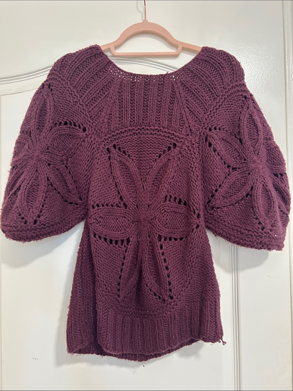 Women's Chunky Knit Openwork Sweater - Plum